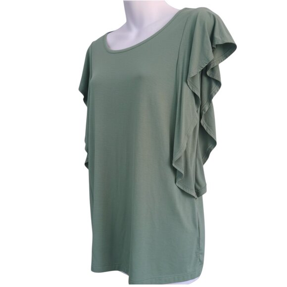 IMAN Global Chic Flutter Sleeve Top | Sage Mint Green | Size S | NWT - Picture 2 of 8